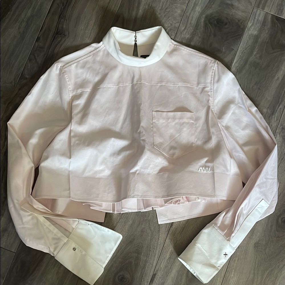 Alexander Wang Pale Pink Cropped Long-Sleeve Blouse